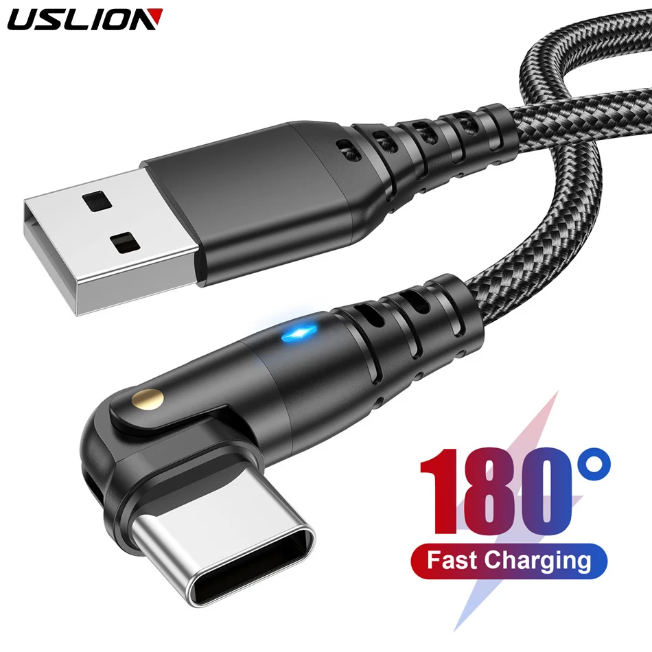 USLION 3A Schnellladekabel Typ-C USB C für Samsung S22 POCO Oneplus Huawei P40 180 ° Datenkabel für Ladegerät drehen Image