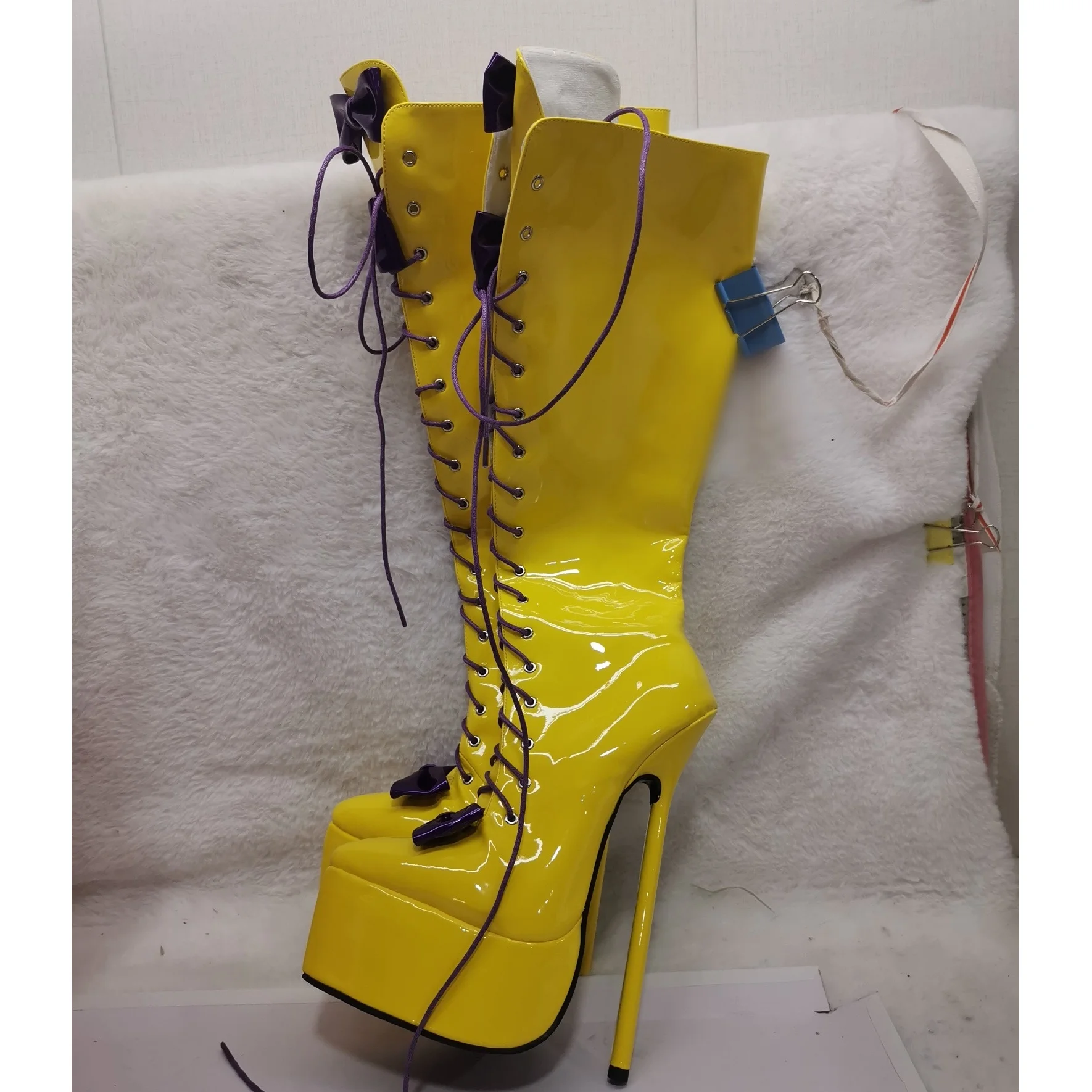 Gelbe Schleife Knoten Lace Up Plattform Stiefel Thin High Heel Spitz Mode Sexy 2025, Winter Große Größe Frau Schuhe Zapatillas Mujer