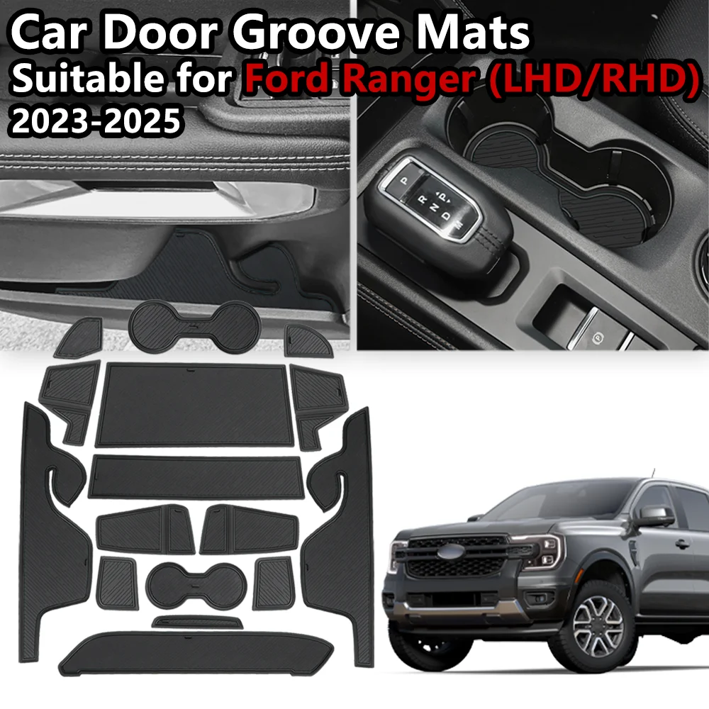 Autotür-Rillenmatten für Ford Ranger T9 XLT 2023 2024 2025, rutschfeste Auto-Getränkehalter, Untersetzer-Kissen, Autotürschlitz-Pads, rutschfest Image