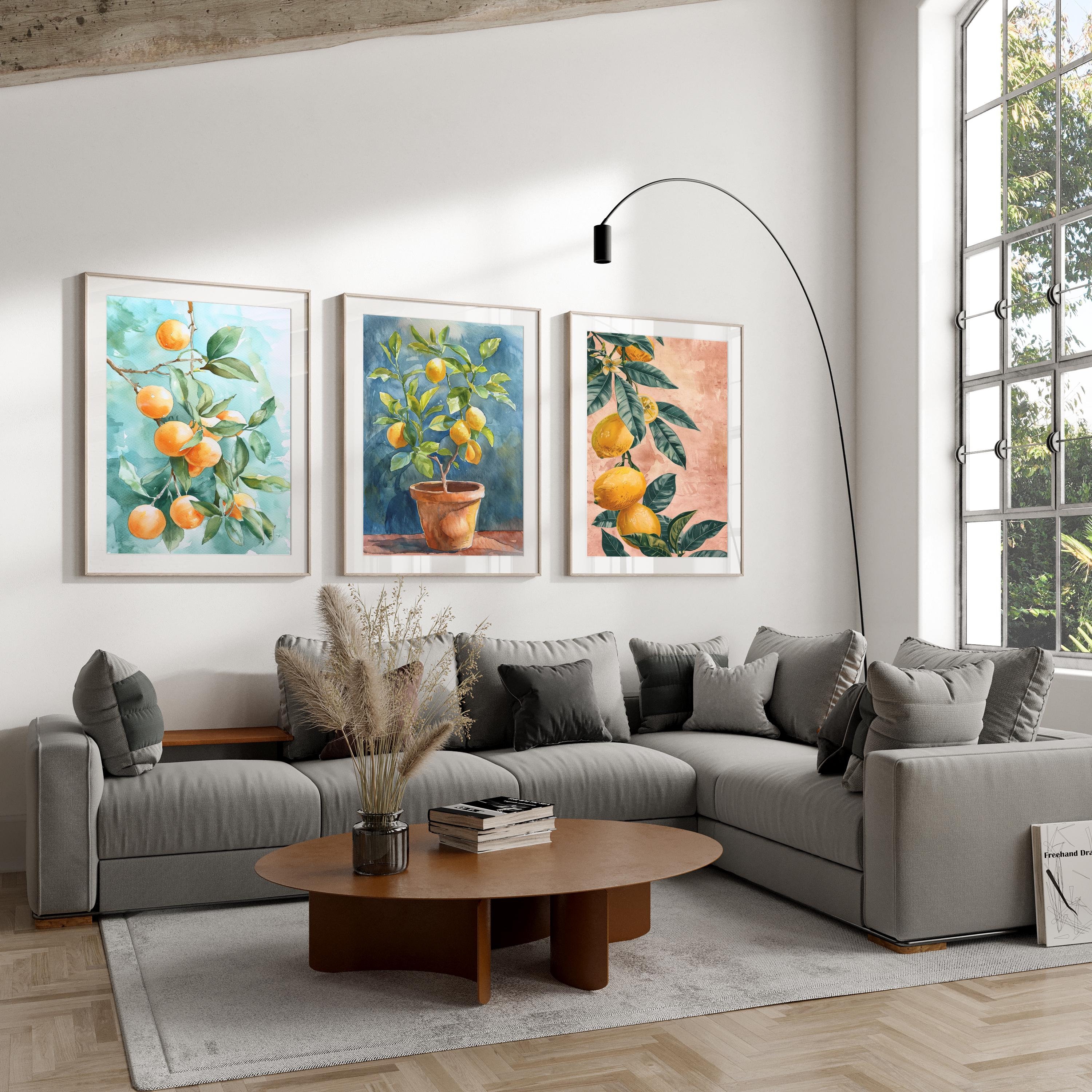 Set di 3 stampe artistiche di limoni, stampe murali di frutta, stampe di agrumi, decorazioni per la casa, stampe murali per la cucina, stampe di limon