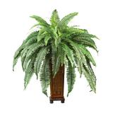 Nearly Natural 33in. Boston Fern with Wood Vase Artificial Plant