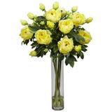 Nearly Natural Peony with Cylinder Artificial Flower Arrangement Yellow