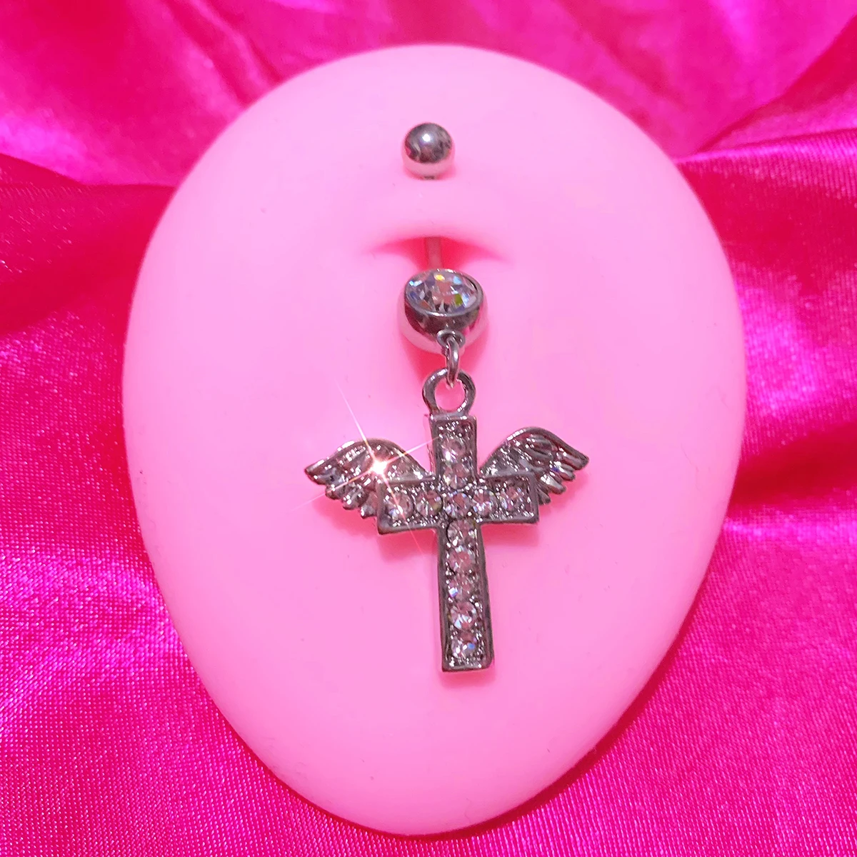 Egirl Aesthetic Shiny Flügel Kreuz Bauch Ringe Für Frauen Punk Rosa Körper Piercing Sexy Nabel Ringe Körper Schmuck Y2K Zubehör