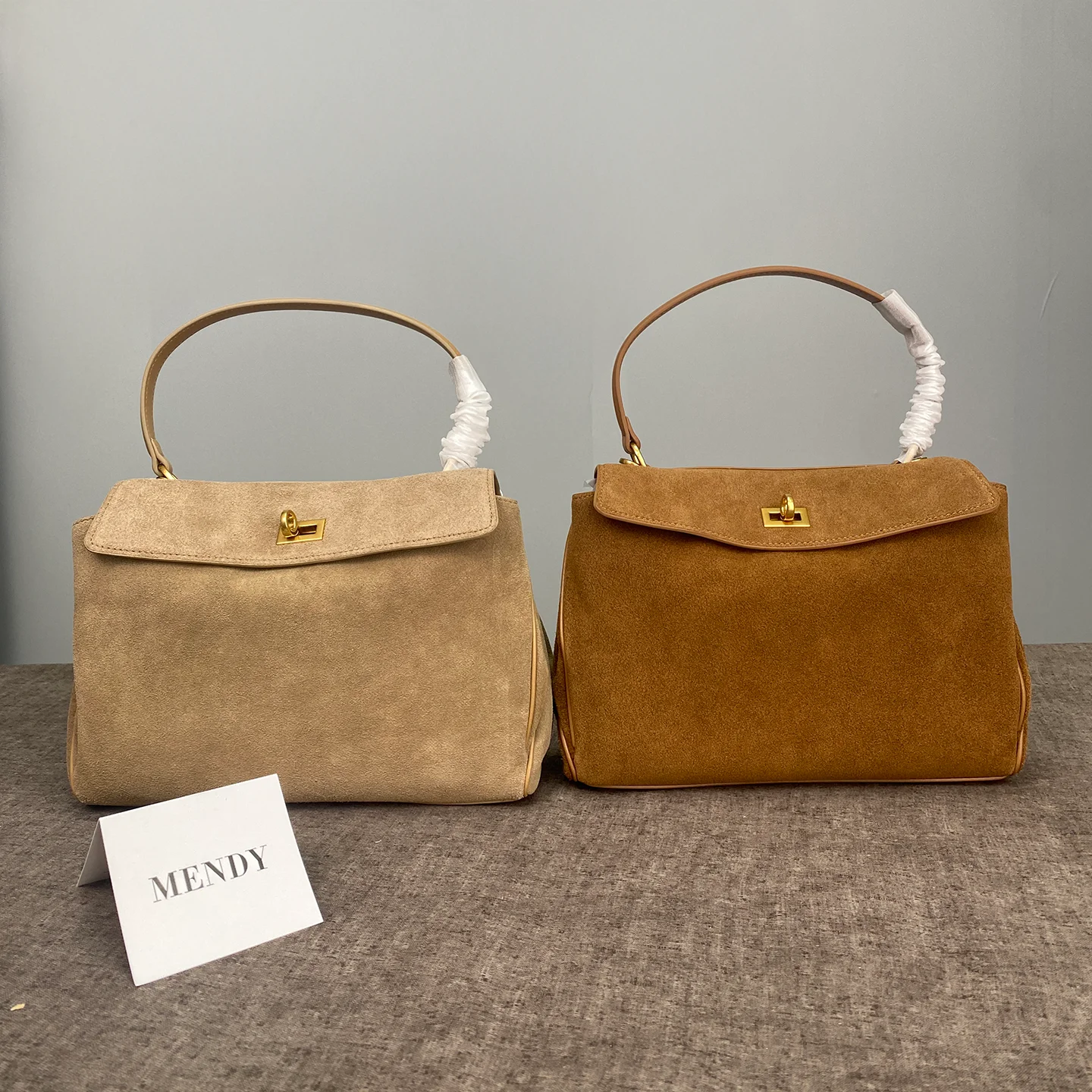 MENDY Einkaufstasche Handtasche Damentasche Echtes Leder Wildleder Luxus Designer Weibliche Große Tasche Luxustaschen Designer Neu in Tragetaschen Image