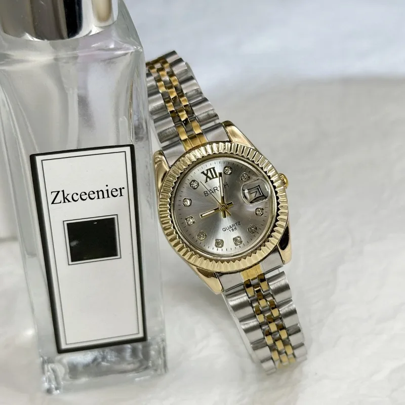 Goldene Stahlband Damenuhr Diamant Studdeed Kalenderuhr Casual Damen Quarzuhr Heißer Verkauf Armbanduhren Großhandel Image