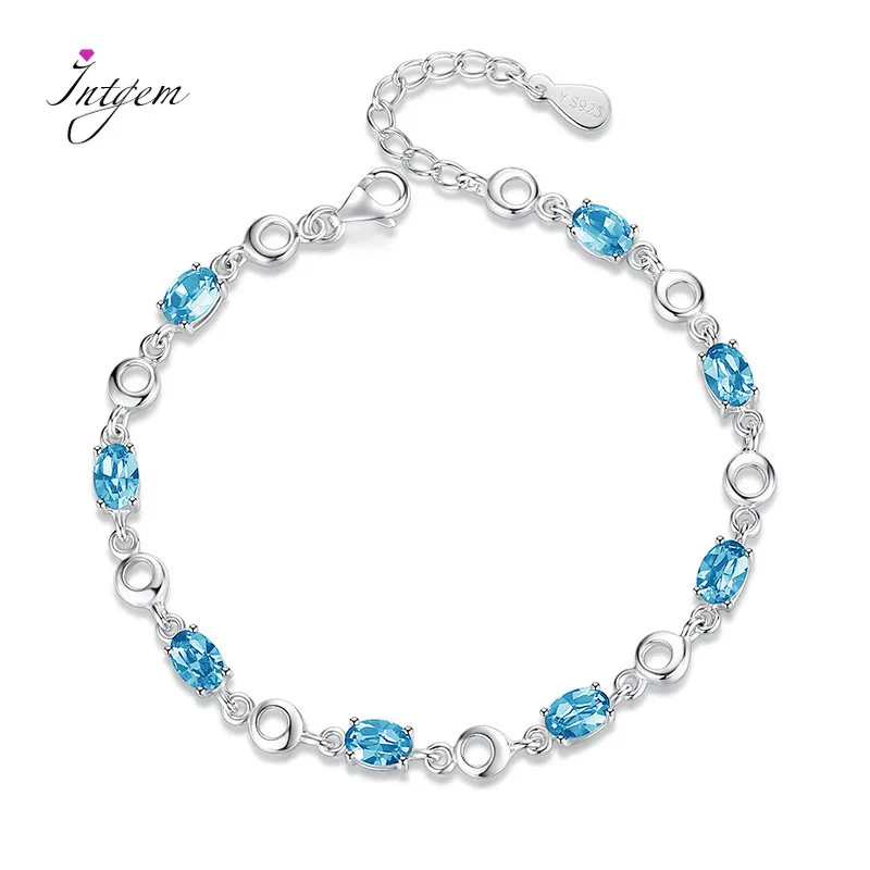 Damen-Topas-Armbänder aus 925er-Sterlingsilber mit Zirkonen, blaues Edelstein-Armband für Frauen und Mädchen, Geburtstagsgeschenk Image