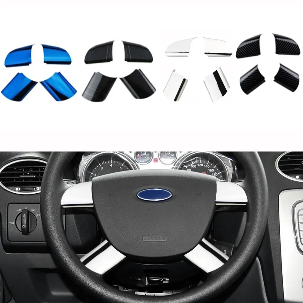 4 Stücke Edelstahl Auto Lenkrad Panel Pailletten Abdeckung Trim Aufkleber für Ford Focus 2 Mk2 2005 - 2012 Zubehör Image