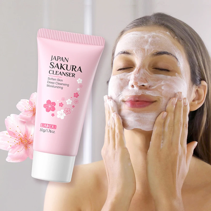 LAIKOU Japan Sakura Cleanser Sanfte Tiefenreinigung Ölkontrolle Feuchtigkeitsspendend Schrumpfen Poren Gesichtspflege Hautreiniger 50g Image