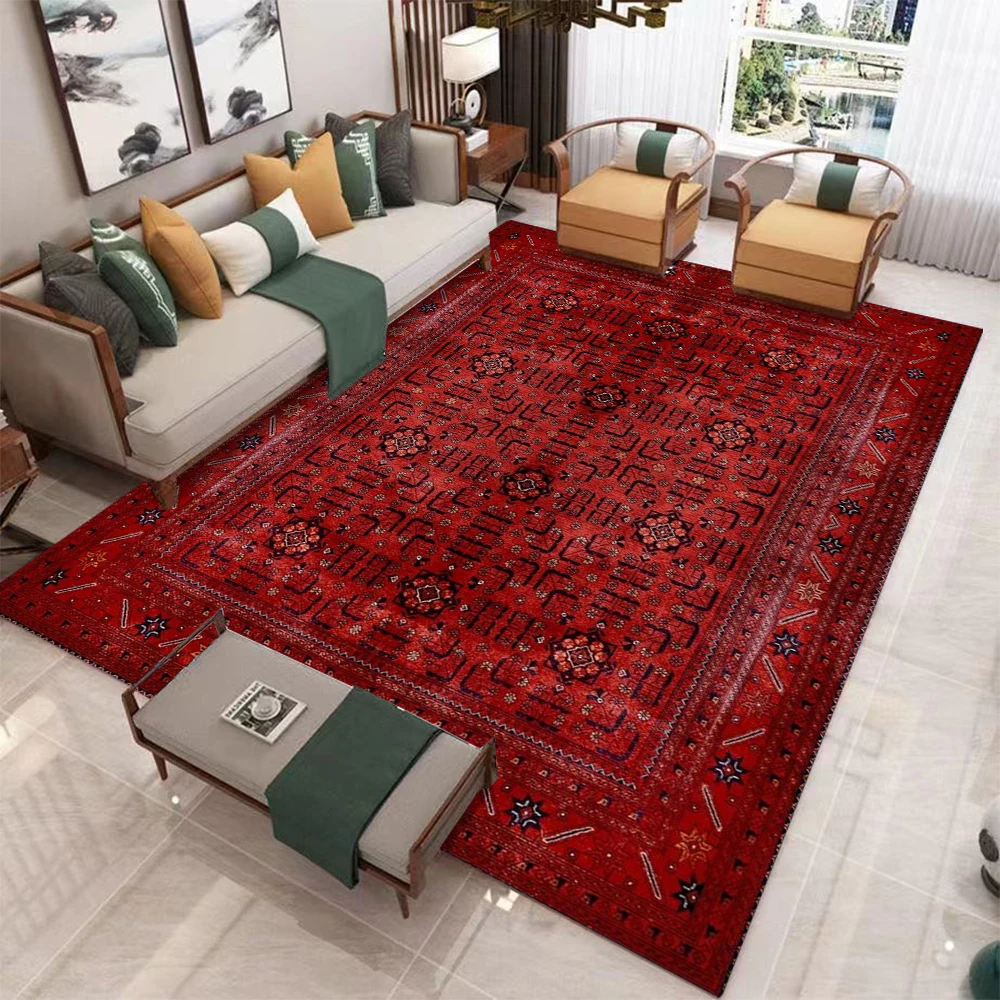 Orientalischer roter Teppich im persischen Vintage-Stil für Wohnzimmer, übergroßer roter Teppich, Flurläufer, traditionelle Fußmatte für den Eingangsbereich Image