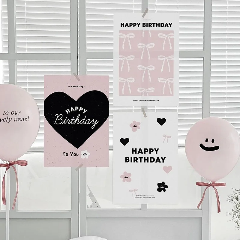 3 teile/satz Alles Gute Zum Geburtstag Hintergrund Dekoration Karte, insWind Rosa Schleife Herz Blume Poster Karte, Geburtstag Party Dekoration Lieferungen P