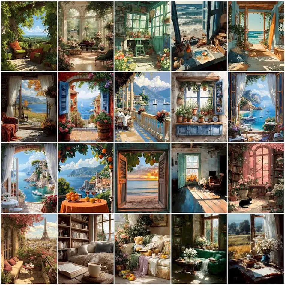 GATYZTORY Malen, Malen nach Zahlen, Innenausstattung, Landschaft, Heimdekoration, Retro-Dekoration, Malen nach Zahlen, Bild, Zeichnung, Leinwand Image