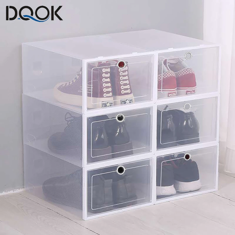 6er-Pack transparente Schuhbox-Schuh-Organizer, verdickt, faltbar, staubdichte Aufbewahrungsbox, stapelbarer kombinierter Schuhschrank. Verkauf
