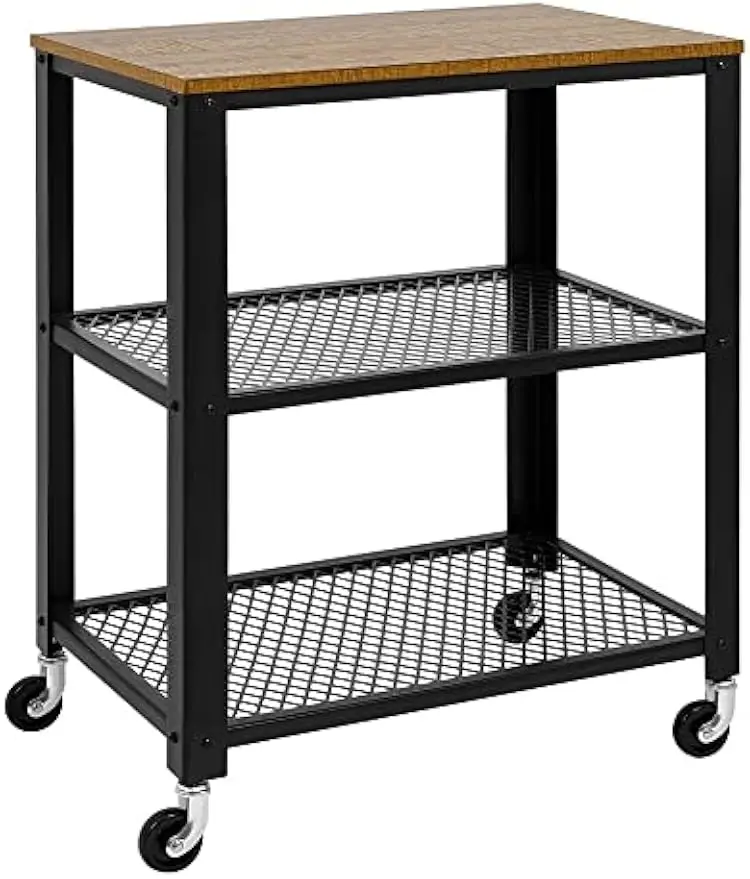 Servierwagen, Küchenwagen mit 4 Rädern und 3 Regalen für Küche und Wohnzimmer, Stahlrahmen, Industriedesign, 60 x 40