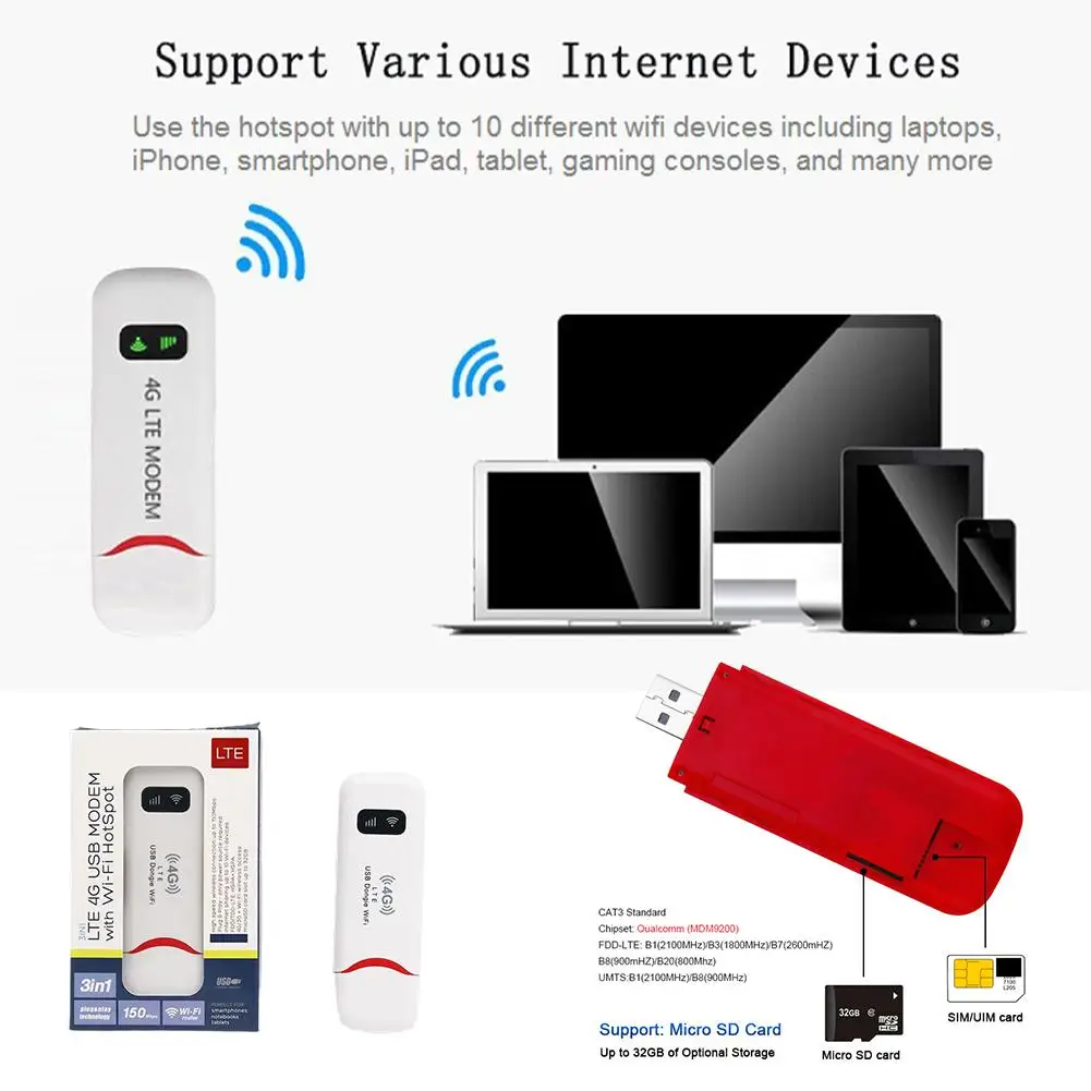 4G LTE USB Tragbare WiFi 150Mbps Wireless WiFi Mobile Router SIM Karte Netzwerk Karte Tasche WiFi Hotspot router Für Home Office Image