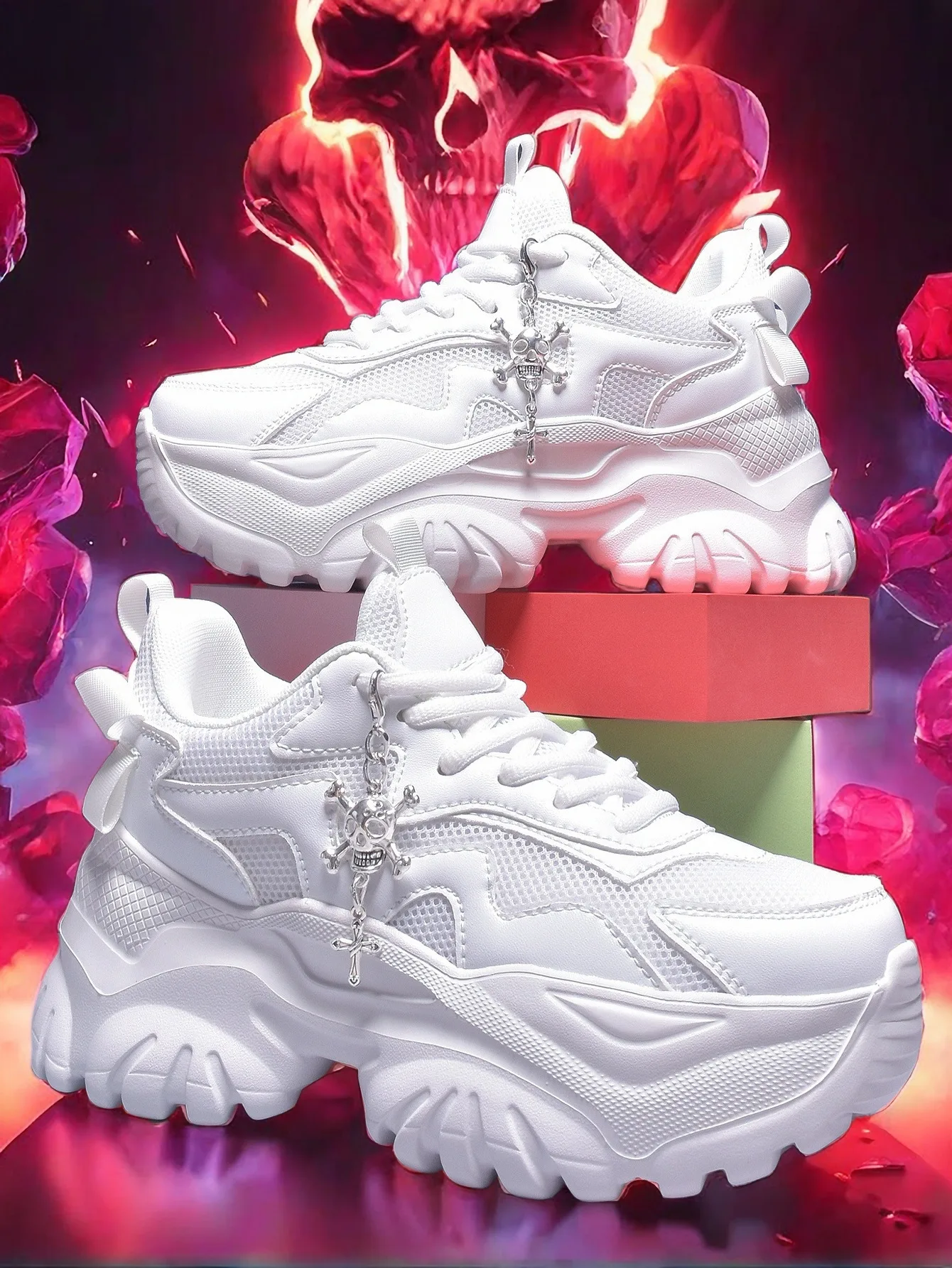 Damenmode lässig vulkanisierte Schuhe reine weiße Plattform High Heels weibliche Halloween Punk-Stil leichte Damen Sportschuhe