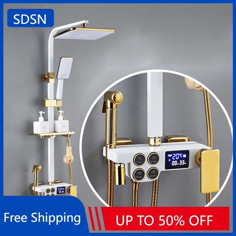 Ensemble de système de douche thermostatique pour salle de bains, robinets de salle de bains en laiton massif, accessoires, pomme de douche de pluie, ensemble de douche de salle de bains chaude et
