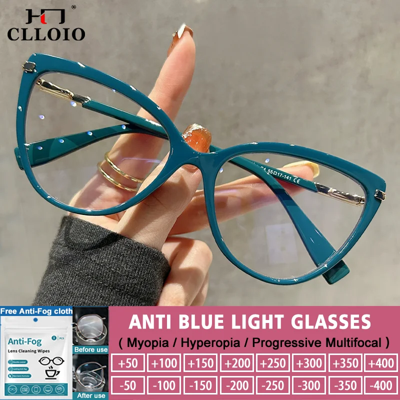 CLLOIO Retro Große Rahmen Cat Eye Lesen Brillen Frauen Mode Anti Blue Ray Myopie Gläser Multifokale Brillen Image