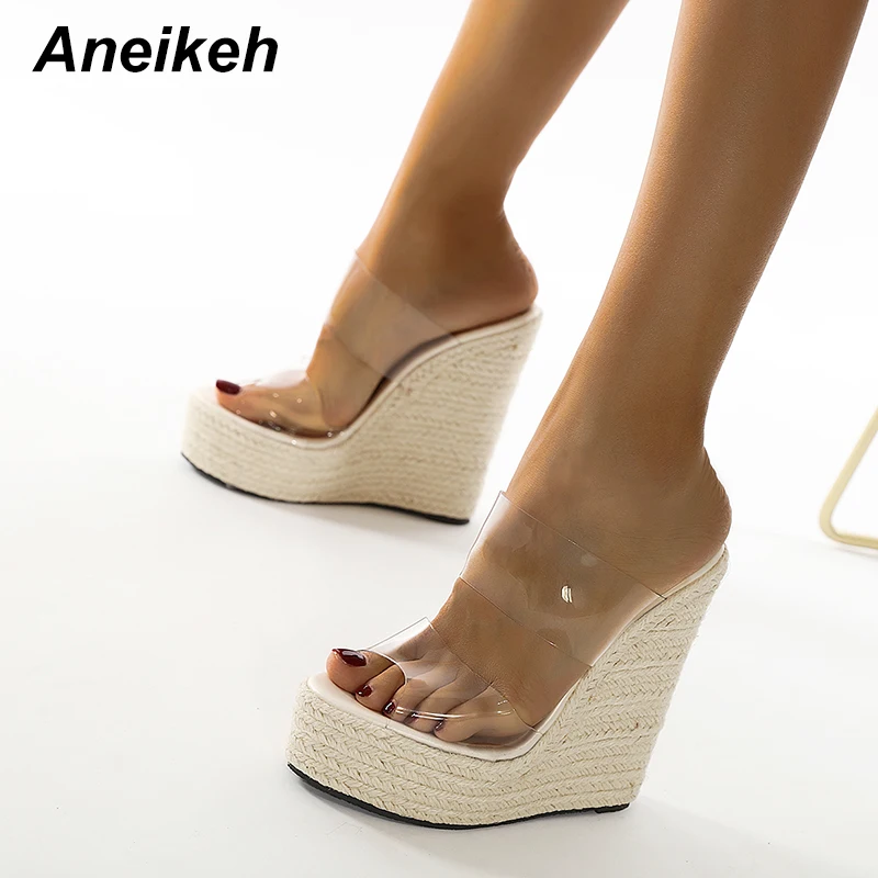 Aneikeh 2025, Sommer-Damenschuhe, Hausschuhe, PVC, prägnante Plattform, Keile, Slip-On, Party, runde Zehen, Größe 35–42, Weiß