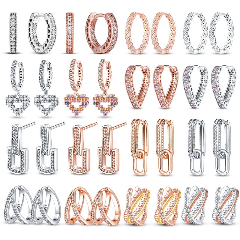 100 % 925 Sterling Silber Roségold Herz Geometrisch Pave CZ Creolen für Frauen Hochzeit Verlobung Geburtstag Schmuck Geschenk 2023 Image