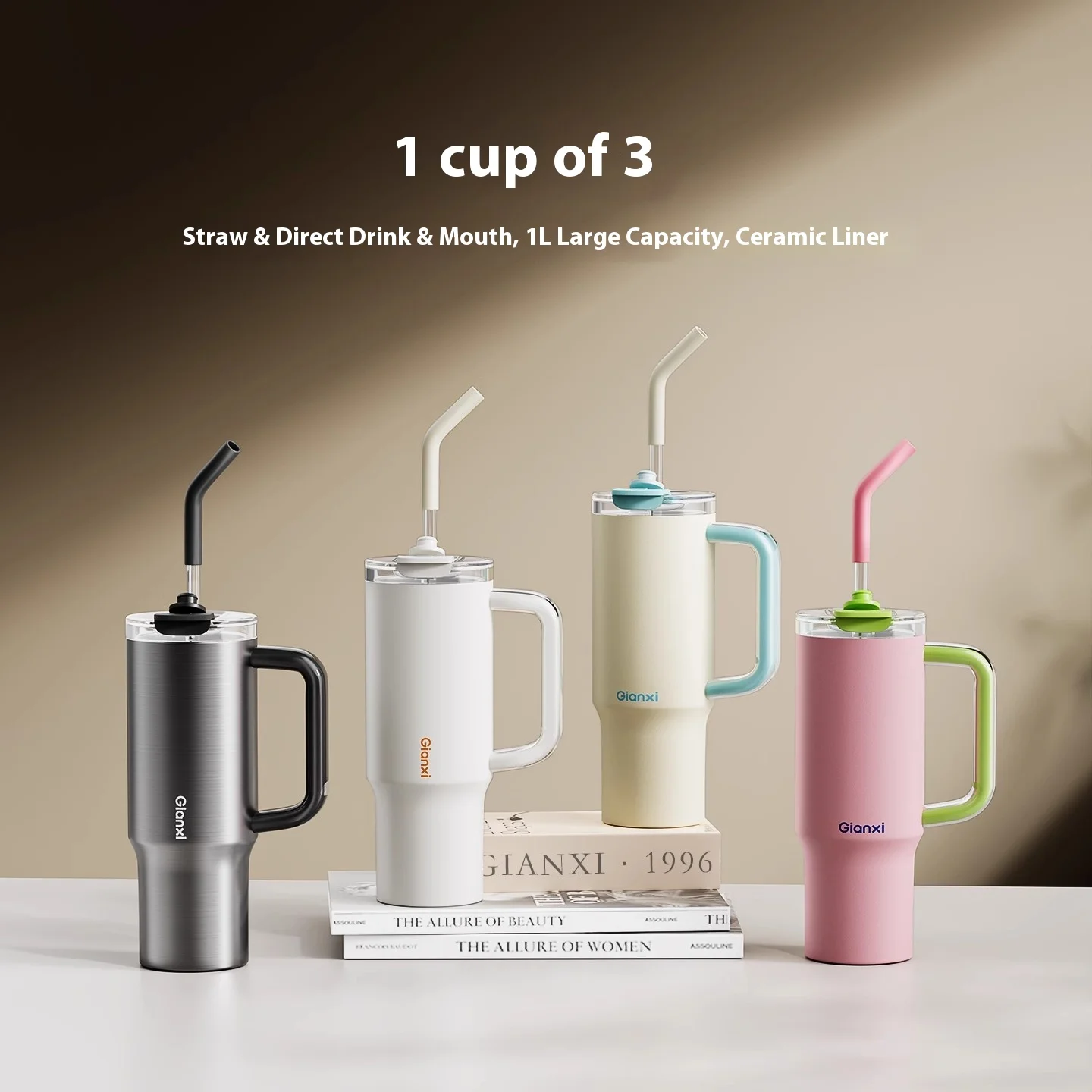 Gianxi Big Mac Wasserbecher, große Kapazität, Strohbecher, isolierter Becher für Mädchen, High Beauty Ice King Cup, Wasserflasche, Thermoflasche Image