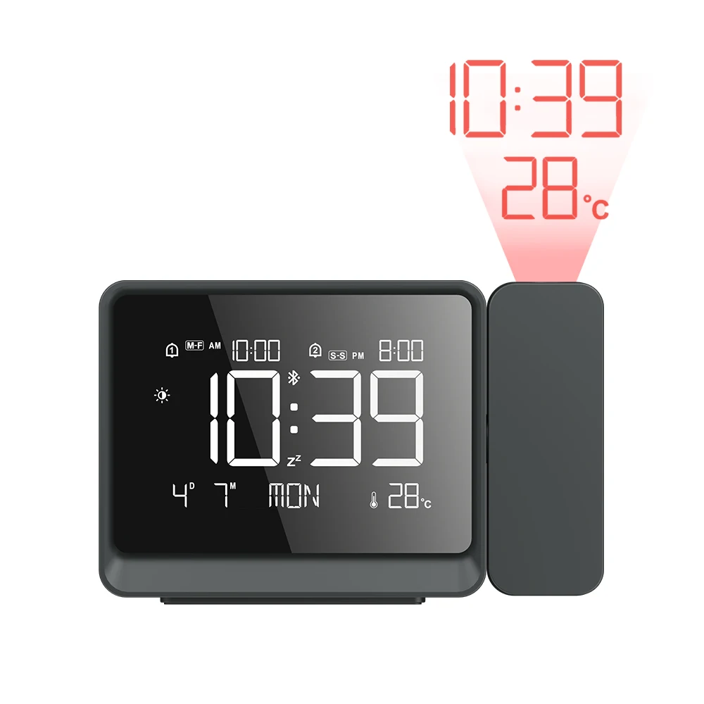 Fanju Digitale Projektion Desktop Dual Wecker Bluetooth Zeit Einstellen Nachtlicht USB Fokussierung Display Projektor Thermometer Image