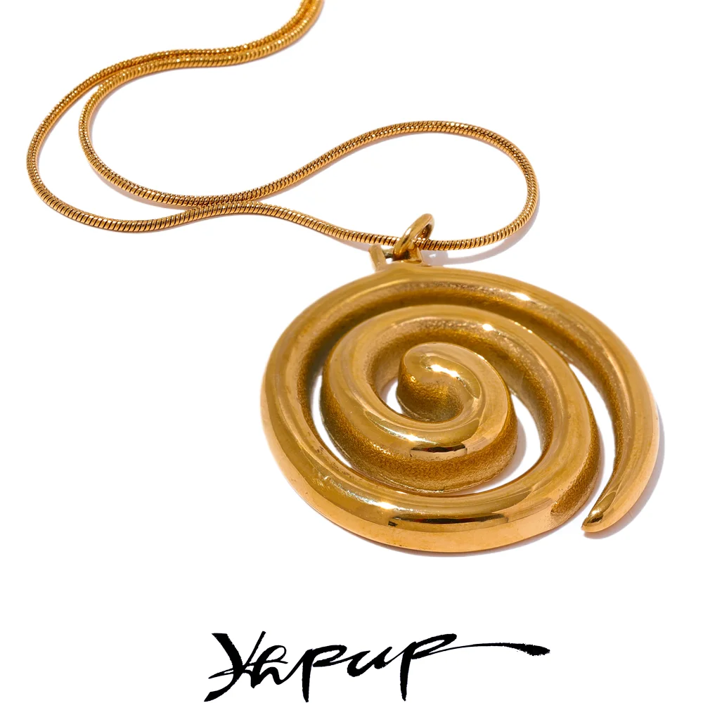 Yhpup Trendy Edelstahl Runde Kreis Anhänger Halskette 18K PVD Überzogene Wasserdichte Aussage Hals Schmuck Bijoux Femme Neue Image