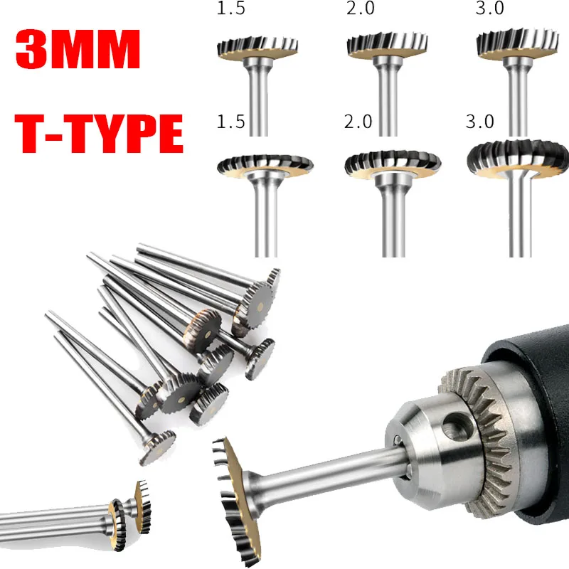 T Typ Hartmetall Rotary Datei Wolfram Stahl Schleifen Kopf Schlitzen Fräser 3mm Schaft Einzigen Nut Gravur Werkzeuge Image
