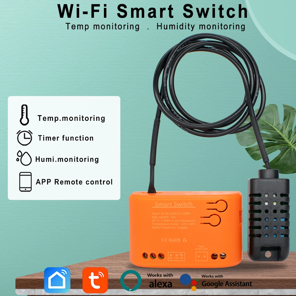 Tuya Smart 7-32V 85-250V WiFi 1CH Relais Mit Temperatur Feuchtigkeit Sensor Passive trockenen Kontaktieren Schalter RF433 Alexa Alice Kompatibel Image