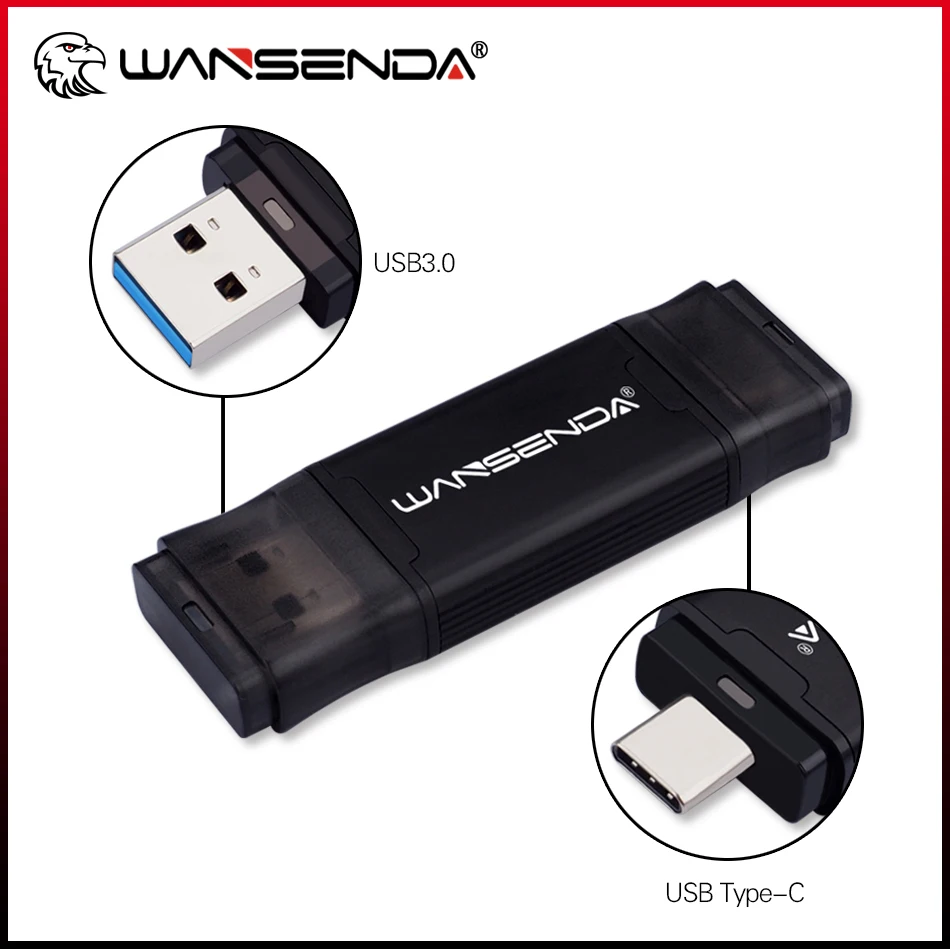 WANSENDA TYPE-C USB 3,0 Flash drive 512GB 256GB 128GB 64GB 32GB 16GB Pen Drive für Typ-c/PC Externe Speicher USB Memory Stick Image