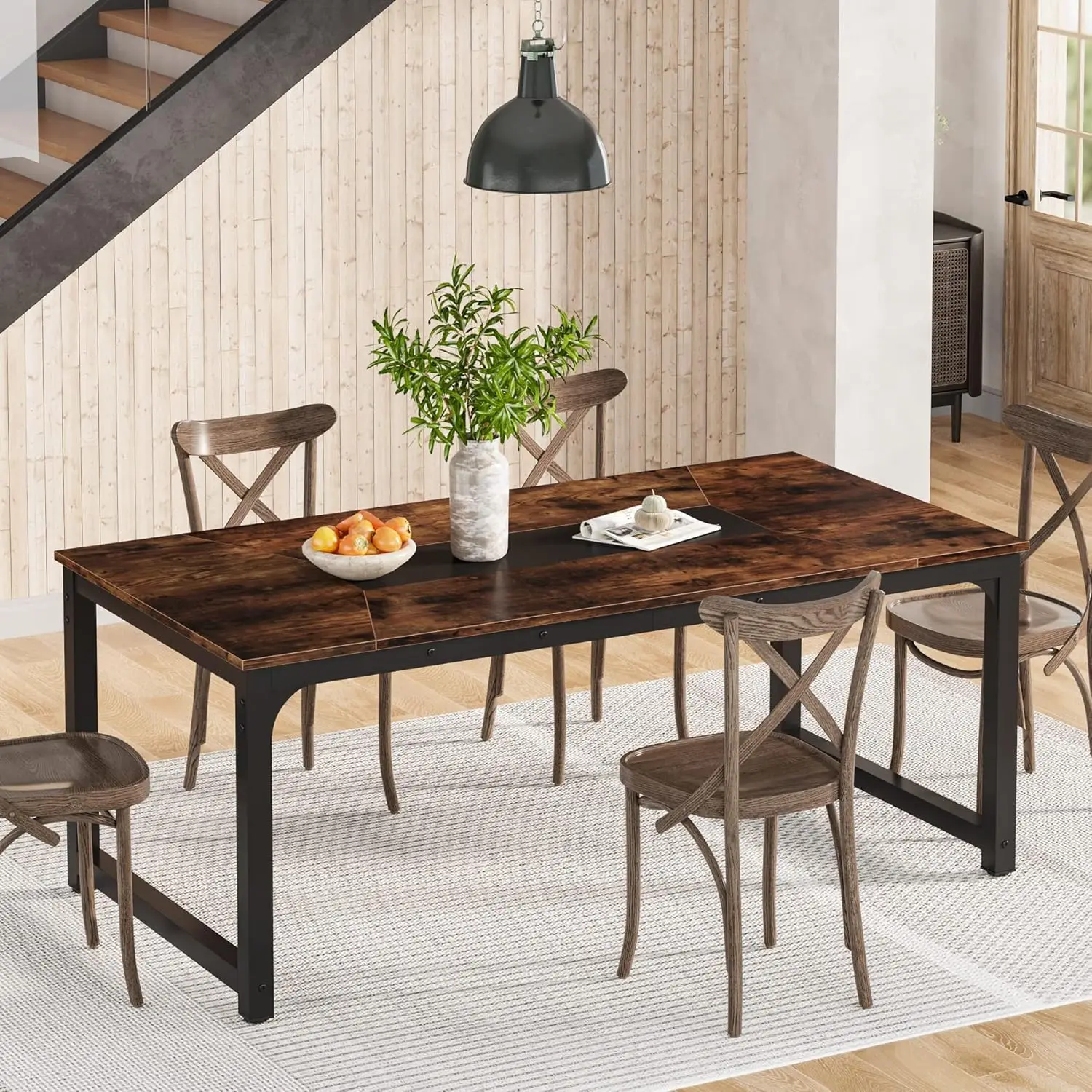 Tribesigns Tavolo da pranzo grande 180 x 90 cm, tavolo da cucina industriale per 6-8 persone, tavolo da pranzo rettangolare per sala da pranzo