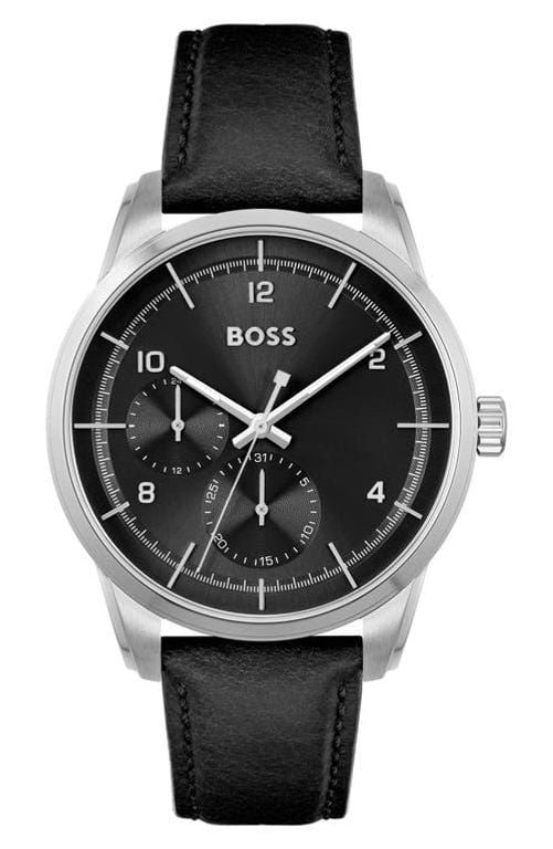 Sophio Multifunction Leather Strap Watch, 42Mm - Black - Boss Watches