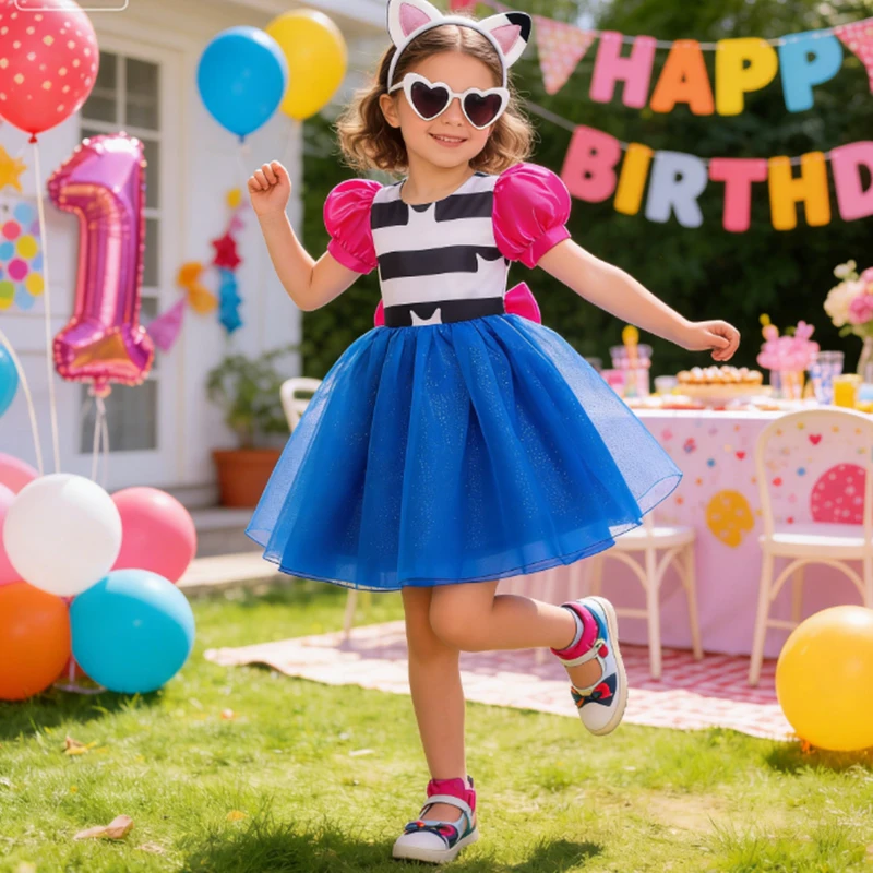 Karnevalskostüm für Kinder Gabby Puppenhaus Cartoon Schwarz-Weiß-Streifen Puffy Prinzessin Kleid Cosplay Kostüm Geburtstagskleid Image