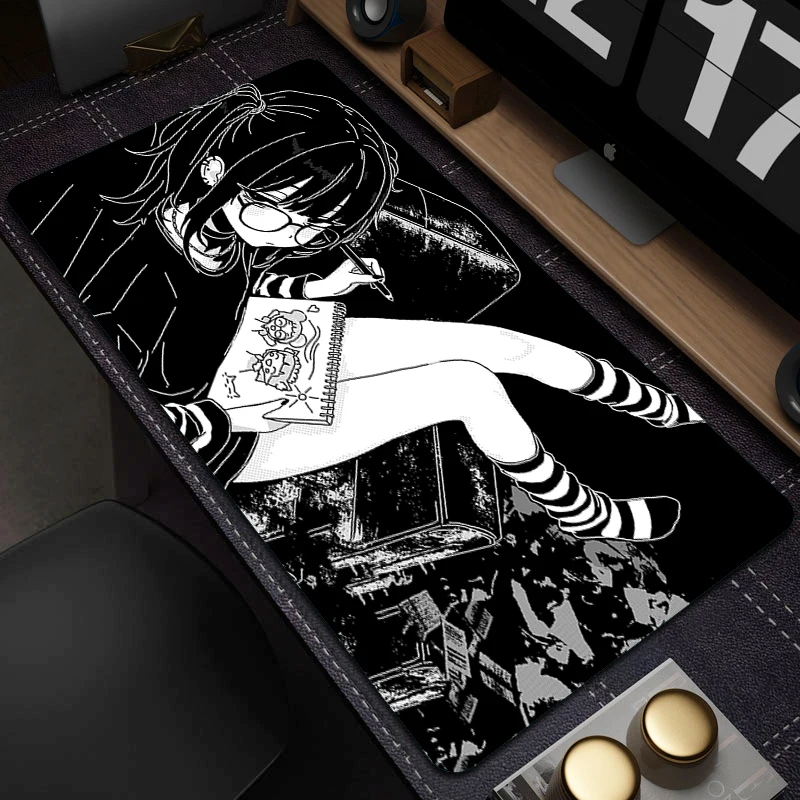 Großes Mauspad, großes Büro, rutschfestes Computer-Mauspad, Anime-Pixel-Mädchen, Gummi-Mauspad, 900 x 400 mm, Premium-Schreibtischunterlage mit Rastkante Image