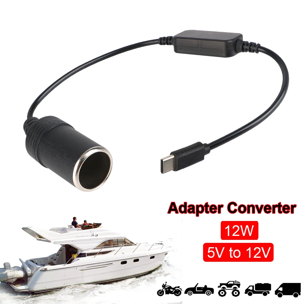 Boot Liefert Typ-C Adapter 5V Zu 12V Zigarette Leichter Buchse Konverter Auto Elektronik 12W für HUD Dashcam Rückansicht Kamera Image