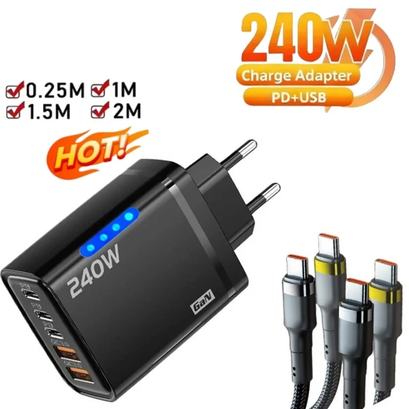 240 W 5 in 1 GaN Desktop Ladegerät Für IPhone 16 15pro Laptop Samsung Schnelle Lade Adapter 120 watt Typ zu TypeC Kabel Ladegerät Image