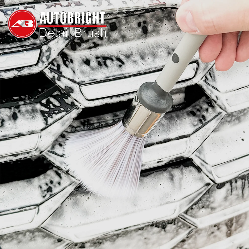 AUTOBRIGHT Silberne professionelle Autowaschbürste 2, hocheffiziente Faser mit weichen Borsten, Detailreinigungswerkzeuge für die Innenräume Image