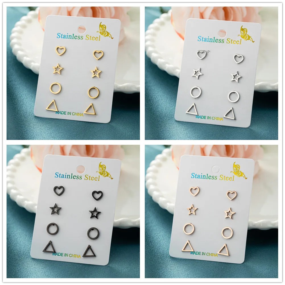 4 Paare/los Edelstahl Ohrstecker für Frauen Zierliche Dreieck Geometrische Tragus Piercing Ohrringe Trend Schmuck Geschenk Image