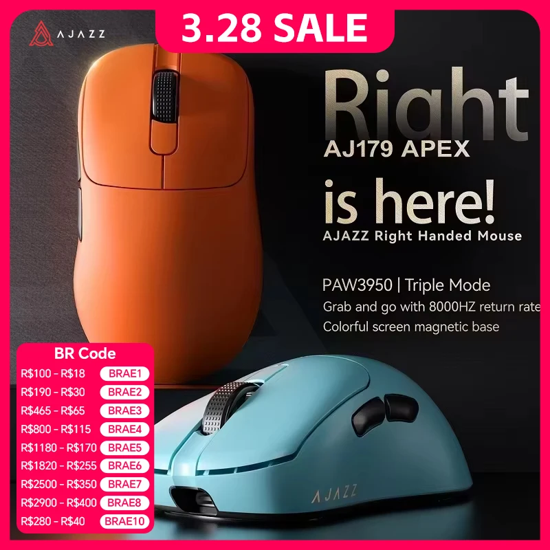 AJAZZ AJ179 APEX PAW3950 30000 DPI 8 kHz kabellose Gaming-Maus für Rechtshänder, ergonomische Maus mit RGB-Magnetbildschirm-Ladestation Image
