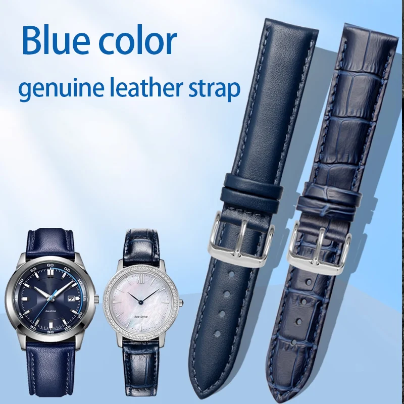 Blaues Uhrenarmband aus echtem Leder für Citizen Rossini-Uhren, verstellbare Größe 14–23 mm, verschiedene Breiten erhältlich