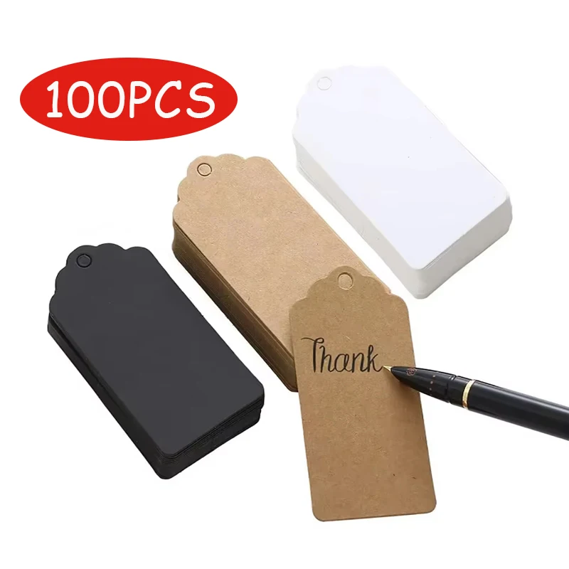 100 Stück Papieranhänger mit Schnüren, handgefertigt mit Liebe, Hängeetiketten, Bekleidungsanhänger für Süßigkeiten/Geschenk/Kekse, Display, Verpackungsetiketten, Karte Image