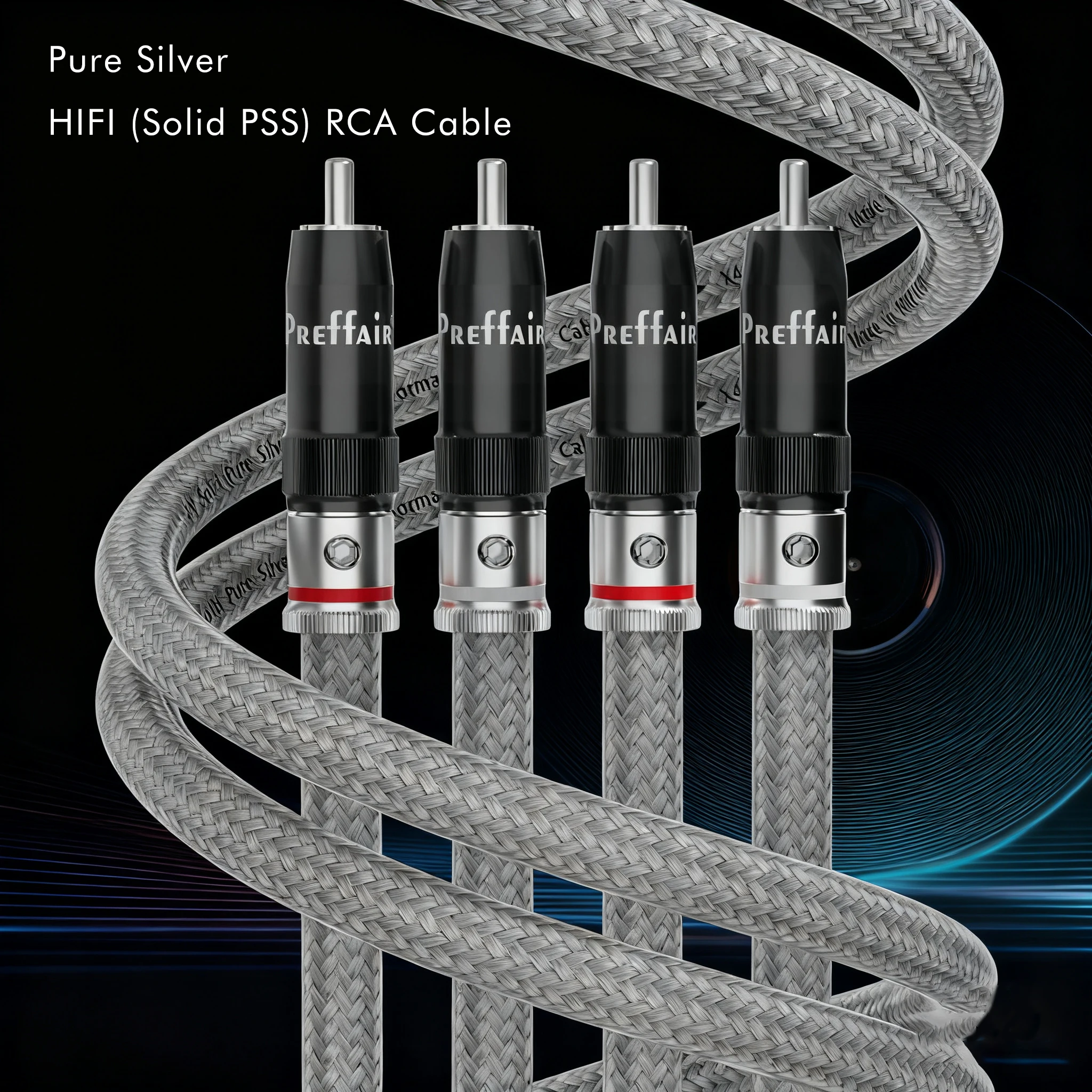 Paar RCA-Kabel aus reinem Silber, HiFi-Audio-Verbindung, massiver PSS-Kern aus reinem Silber, versilberter Steckverbinder Image