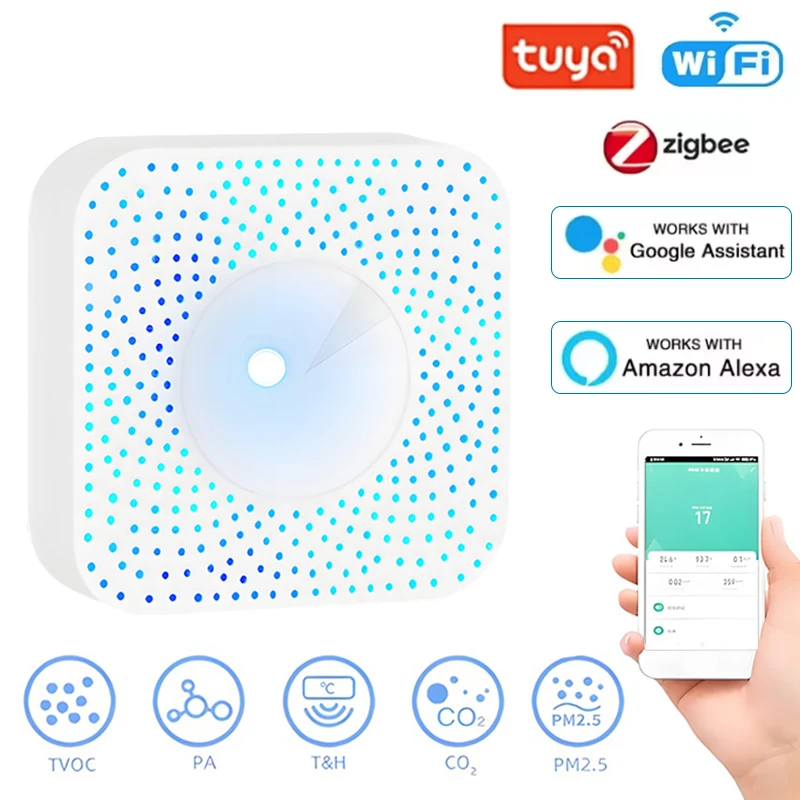Tuya WIFI/Zigbee Smart Air Qualität Monitor Box VOC HCHO PM2,5 Gas Detektor Temperatur Feuchtigkeit Meter 6 IN 1 luft Haushälterin Image