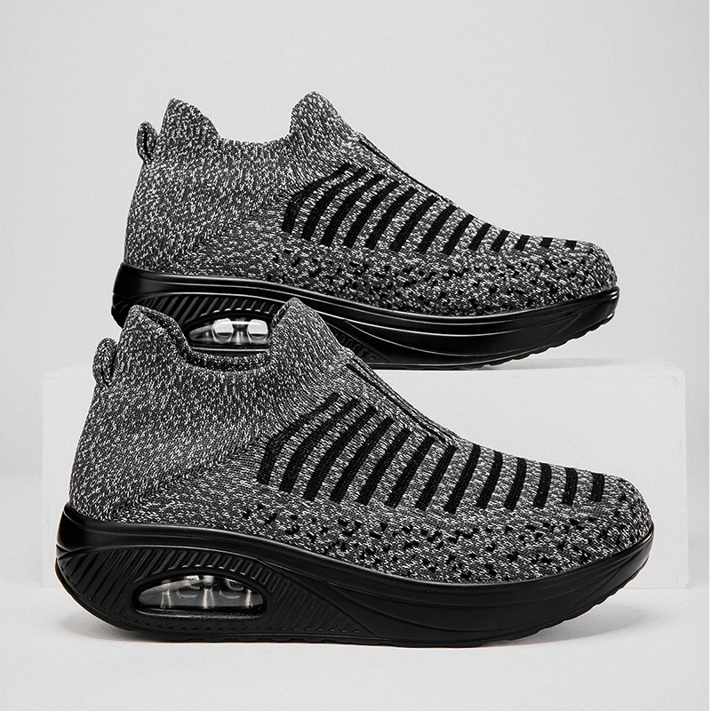 Neue Stil Socken Fliegen Weben Große Größe 36-43 Wanderschuhe Frauen Atmungsaktive Casual Turnschuhe Damen Slip-on Keile müßiggänger Schuhe