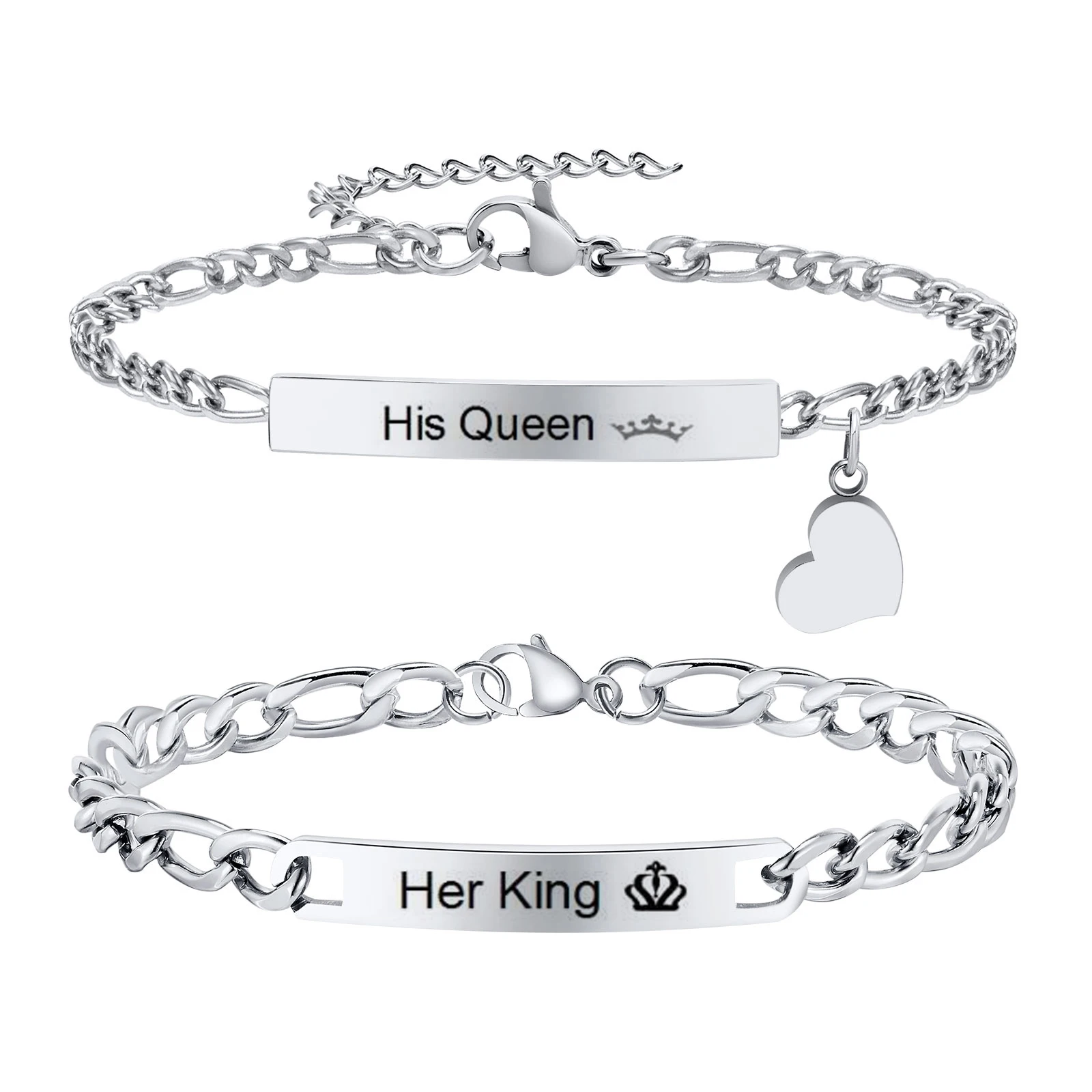 Benutzerdefiniertes 2-teiliges Edelstahl-Kettenarmband für Männer und Frauen, personalisiertes ID-Figaro-Kettenarmband, Geschenk für Schwesterpaare Image
