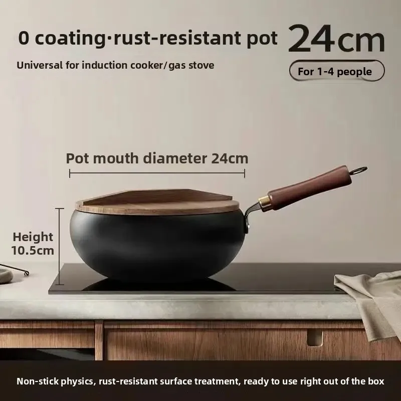 Zhangqiu Eisentopf, großer Bauchtopf, reines handgefertigtes Schmieden, keine Beschichtung, antihaftbeschichteter Haushalts-Rührtopf Image