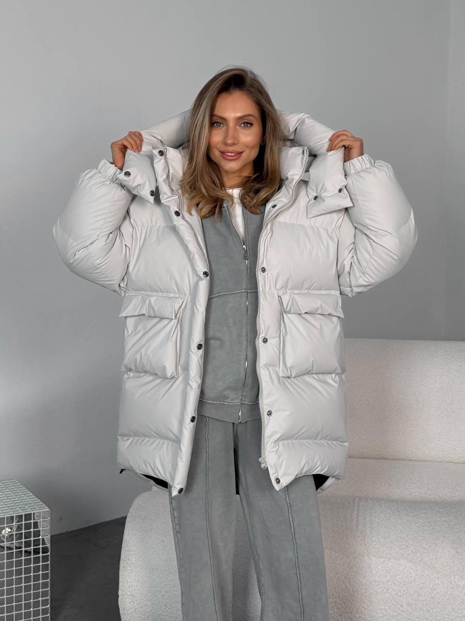 Giacca invernale, piumino da donna, piumino bianco invernale, giacca invernale trapuntata, giacca ecologica invernale da donna