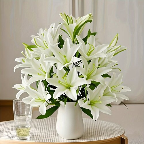 18 künstliche Lilienköpfe – elegante Kunstblüten, perfekt für Hochzeiten, Partys, Weihnachts- und Thanksgiving-Dekorationen, Wohnzimmer, Schlafzimmer, Esstischdekoration und Instagram-inspirierte Image