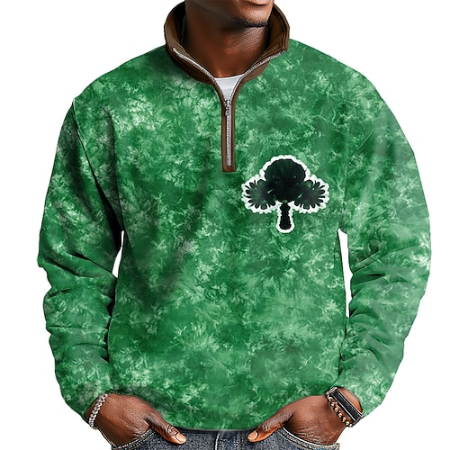 St. Patrick's Day Herren Shamrock Irischer Waffel Sweatshirt Fashion Übertrieben Party Hoher Kragen Outdoor Streetwear Club Party Grün Reißverschluss Herbst Winter Designer S M L XL XXL XXXL Image