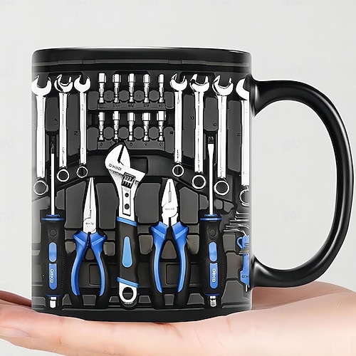 Mechaniker-Werkzeugkasten-Set mit 3D-Druck, Kaffeetasse aus Keramik, Tasse mit Mechaniker-Werkzeugkasten-Aufdruck, Geschenke für Männer Image