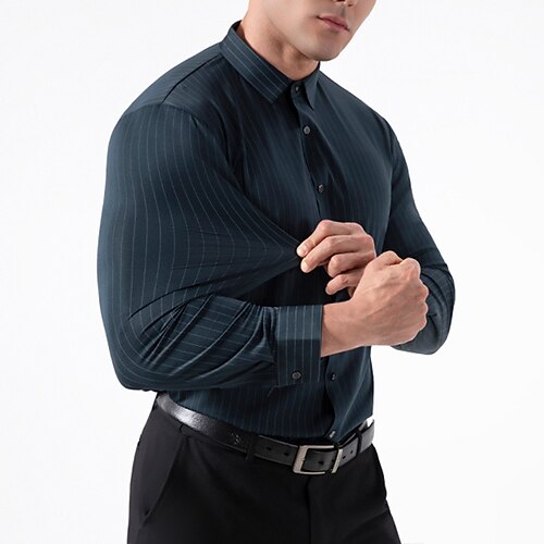 Herren Hemd Kleidhemd Knopfhemd Gestreift Täglich Geschäft Hellblau Schwarz Weiß Rote Langarm Umlegekragen Ganzjahres Bekleidung Patchwork Image